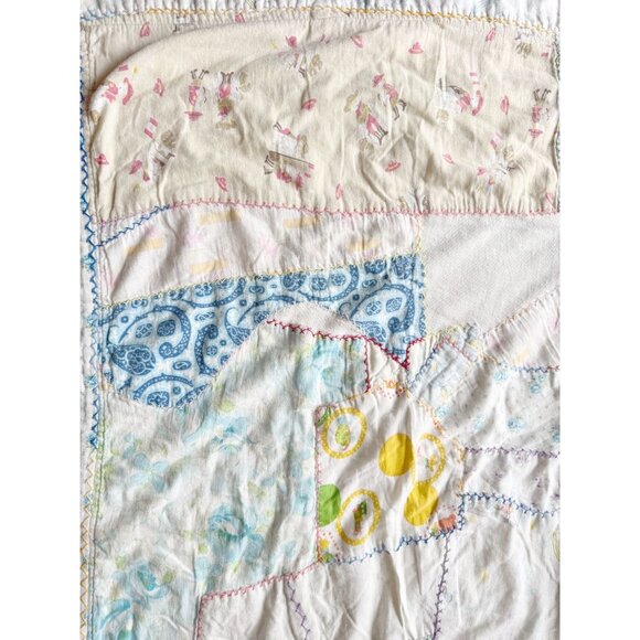 Vintage Handmade Patchwork. 60" x 43" Kid's Quilted Throw Blanket - Picture 3 of 11